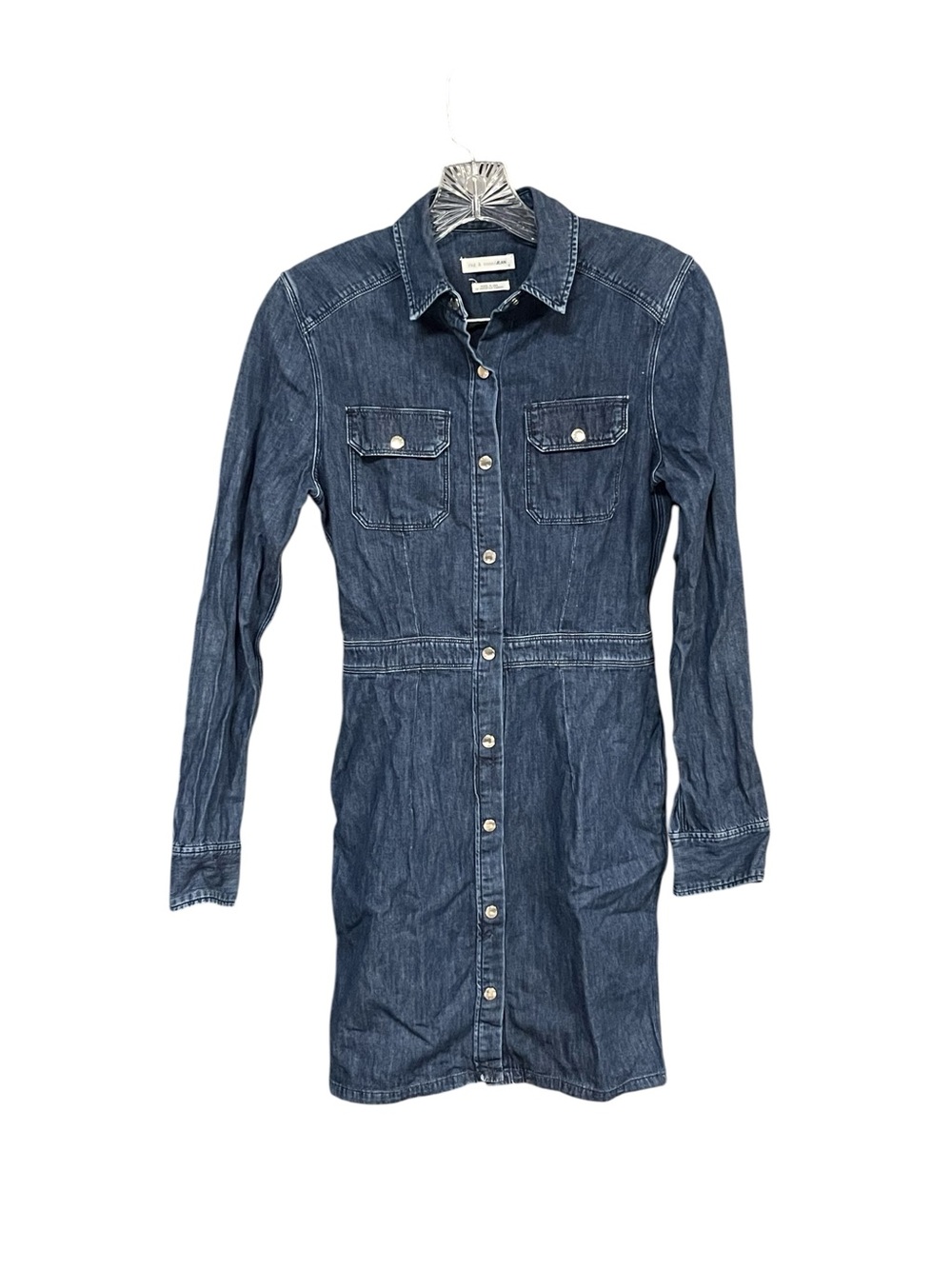 Rag & Bone Jean Denim Shirt Dress Blue Snap Front Long Sleeve Size 0 Cotton